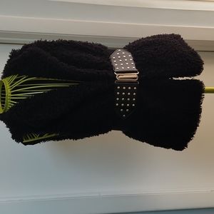 Woman's black curly fur self belted winter vest fabric lining size PS by mcm